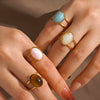 Wholesale Lady's Stainless Steel And Resin Geometric Oval Ring With Electroplating