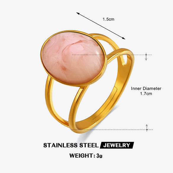 Wholesale Lady's Stainless Steel And Resin Geometric Oval Ring With Electroplating