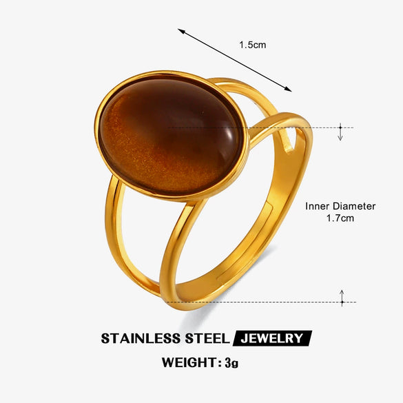 Wholesale Lady's Stainless Steel And Resin Geometric Oval Ring With Electroplating