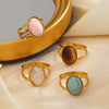 Wholesale Lady's Stainless Steel And Resin Geometric Oval Ring With Electroplating