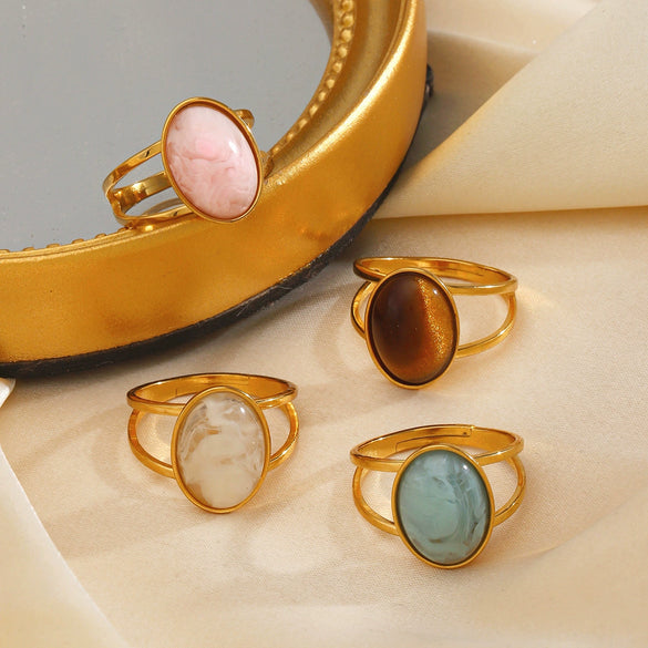 Wholesale Lady's Stainless Steel And Resin Geometric Oval Ring With Electroplating