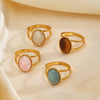 Wholesale Lady's Stainless Steel And Resin Geometric Oval Ring With Electroplating