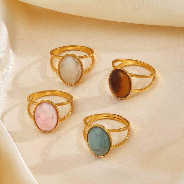 Wholesale Lady's Stainless Steel And Resin Geometric Oval Ring With Electroplating