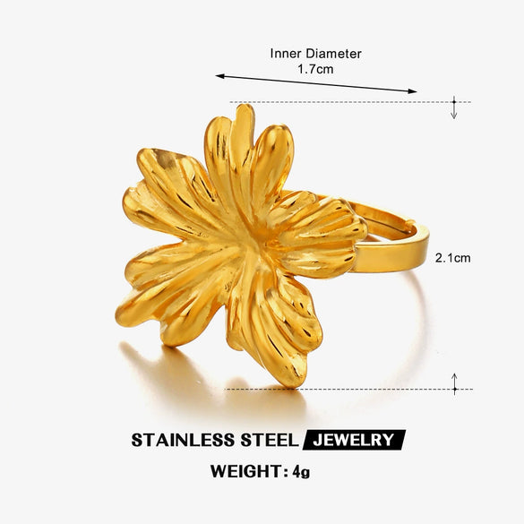 Wholesale Lady's Stainless Steel Geometric And Flower Style Ring With 18K Gold Plated Electroplating