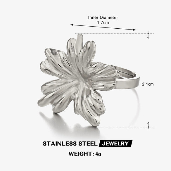 Wholesale Lady's Stainless Steel Geometric And Flower Style Ring With 18K Gold Plated Electroplating