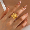 Wholesale Lady's Stainless Steel Geometric And Flower Style Ring With 18K Gold Plated Electroplating