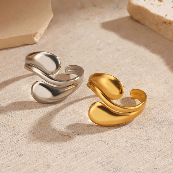 Wholesale Lady's Stainless Steel Geometric Drop Opening Ring With 18K Gold Plated Electroplating Minimalist Design
