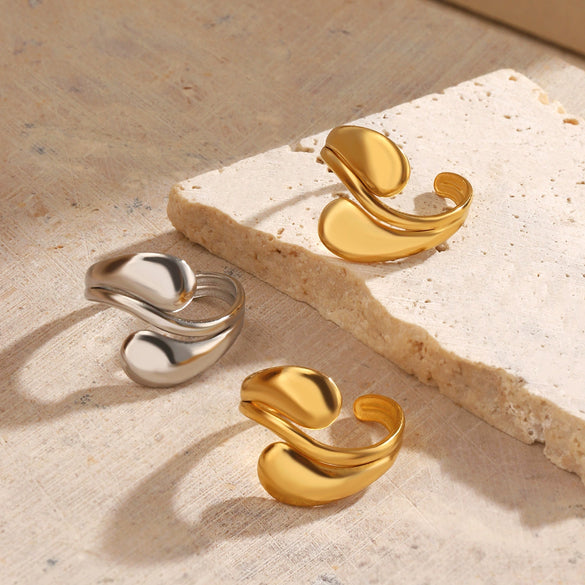 Wholesale Lady's Stainless Steel Geometric Drop Opening Ring With 18K Gold Plated Electroplating Minimalist Design