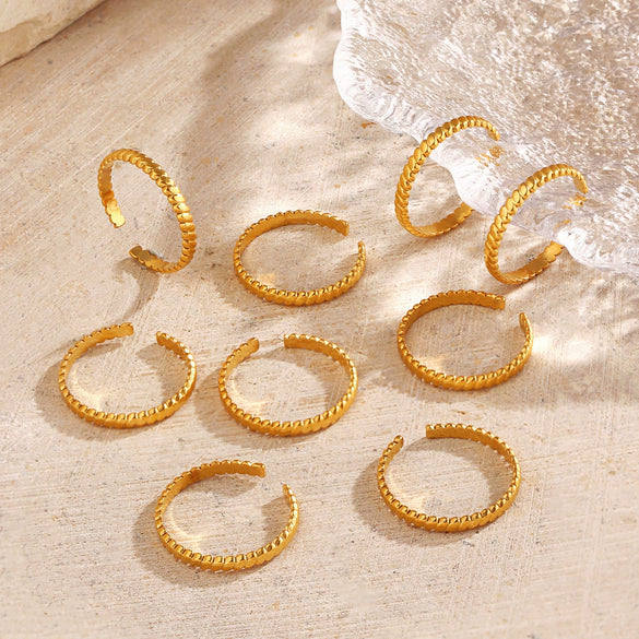 Wholesale Lady's Stainless Steel Geometric Open Ring Retro Hiphop Style 18K Goldplated Vacuum Electroplated