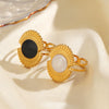 Wholesale Lady's Stainless Steel Geometric Round Ring With Retro Oil Dropping Design And Electroplating Process