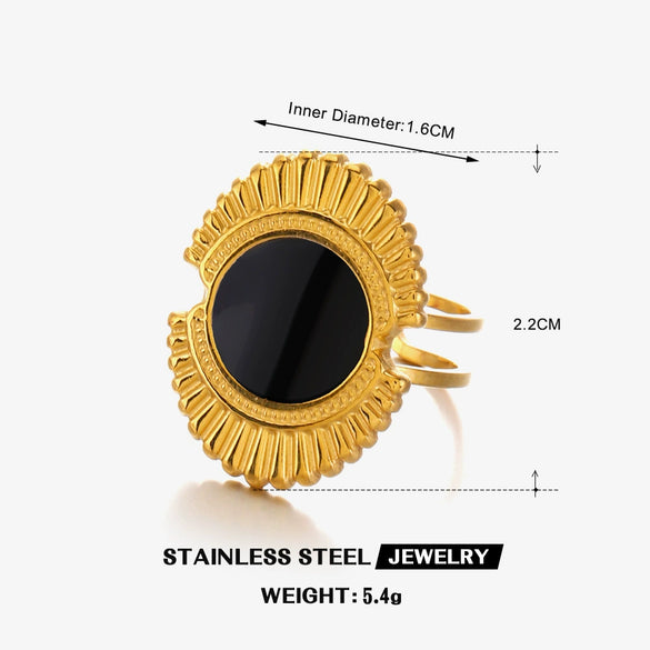 Wholesale Lady's Stainless Steel Geometric Round Ring With Retro Oil Dropping Design And Electroplating Process