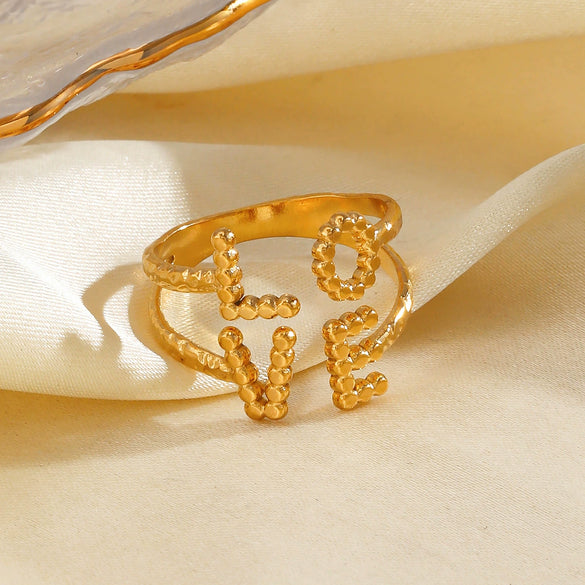 Wholesale Lady's Stainless Steel Open Ring With Letters Numbers Text Design Electroplated