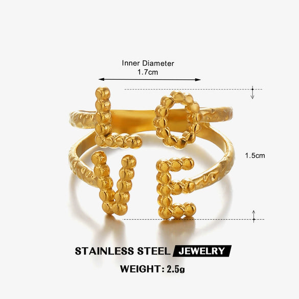 Wholesale Lady's Stainless Steel Open Ring With Letters Numbers Text Design Electroplated