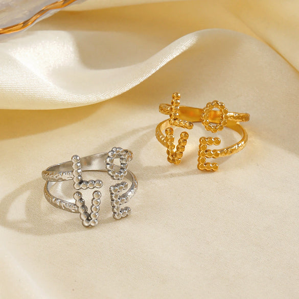 Wholesale Lady's Stainless Steel Open Ring With Letters Numbers Text Design Electroplated