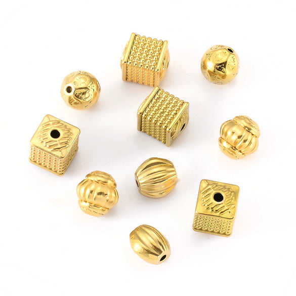 Wholesale Lantern Pumpkin Square Cut Flower Through Hole Stainless Steel Vacuum Plated Electroplated Beads For Diy Jewelry