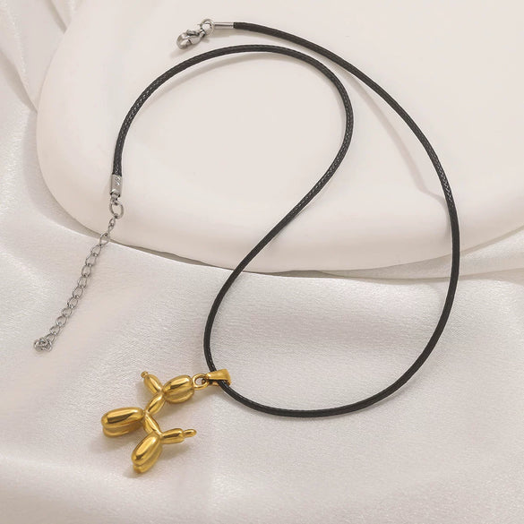 Wholesale Lanyard Necklace Stainless Steel Geometric Handmade Minimalist Wax Rope Leather Rope Pendant