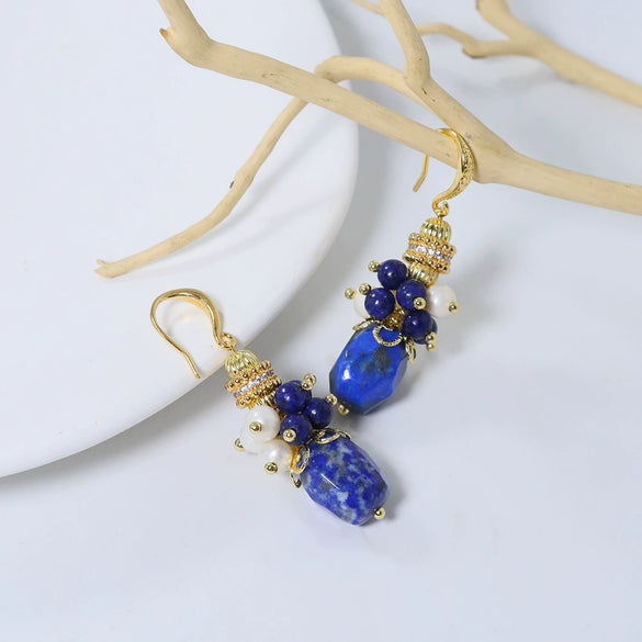 Wholesale Lapis Lazuli Earrings Geometric Fashion Natural Electroplating Jewelry For Women