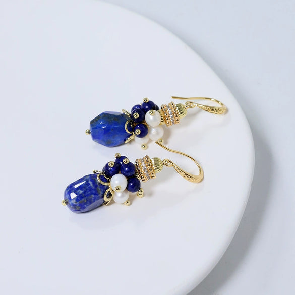 Wholesale Lapis Lazuli Earrings Geometric Fashion Natural Electroplating Jewelry For Women