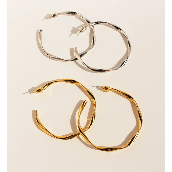 Wholesale Large Earrings Brass 925 Silver Needle Wave Pattern Twisted Line Design Electroplated