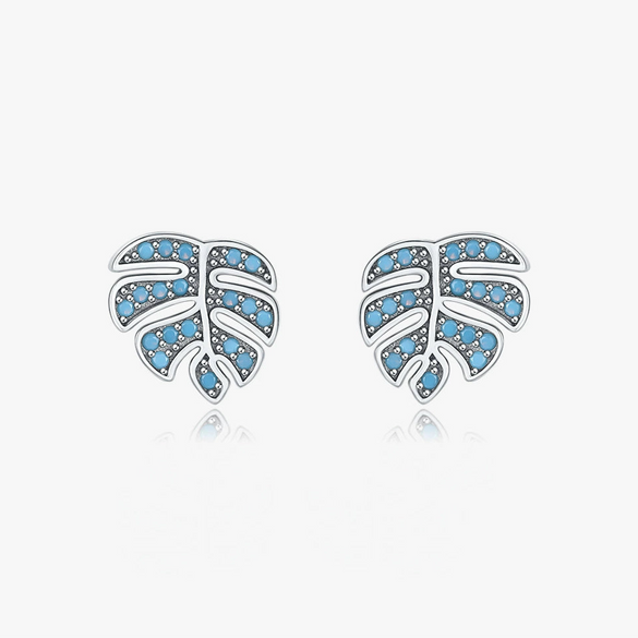 Wholesale Leaf Earrings S925 Sterling Silver Inlaid Turquoise