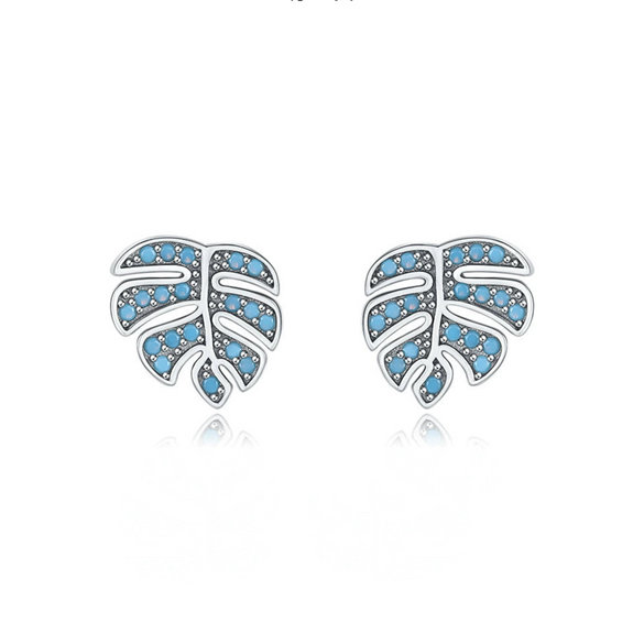 Wholesale Leaf Earrings S925 Sterling Silver Inlaid Turquoise