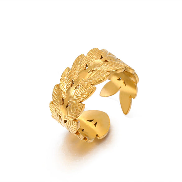 Wholesale Leaf Ring Stainless Steel Ins Style 18K Goldplated Electroplating For Women