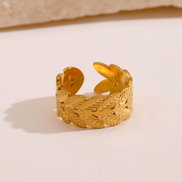 Wholesale Leaf Ring Stainless Steel Ins Style 18K Goldplated Electroplating For Women