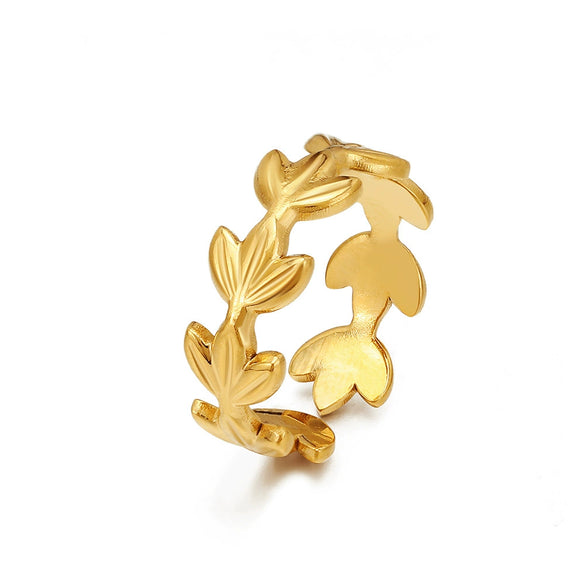 Wholesale Leaf Ring Stainless Steel 18K Gold Plated Simple Fashion Electroplated For Women
