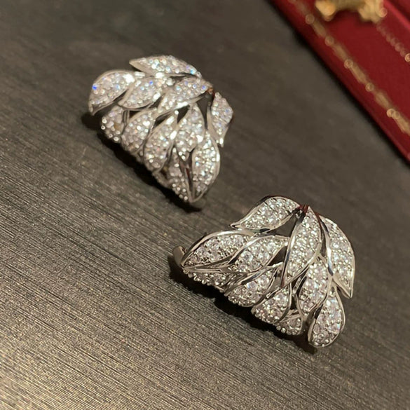 Wholesale Leaf Shaped Copper Inlaid Zircon Electroplated Light Luxury Style Women's Ear Studs Jewelry