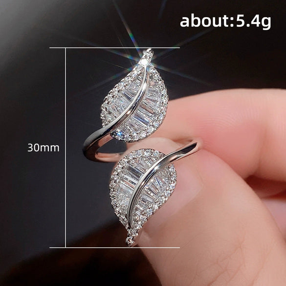 Wholesale Leafshaped Open Ring Copper With Zirconia And Flower Design For Women