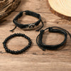Wholesale Leather Alloy Multilayer Handwoven Threepiece Bracelet Set Retro Vintage Geometric Style