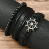 Wholesale Leather Alloy Multilayer Handwoven Threepiece Bracelet Set Retro Vintage Geometric Style