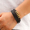 Wholesale Leather And Stainless Steel Handwoven Electroplated Bracelets For Men