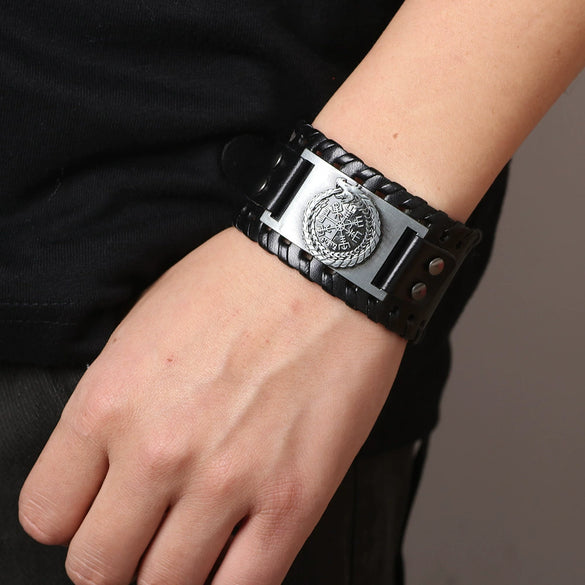 Wholesale Leather Bracelet Retro Style With Chinese Dragon And Compass Pirate Pattern For Men
