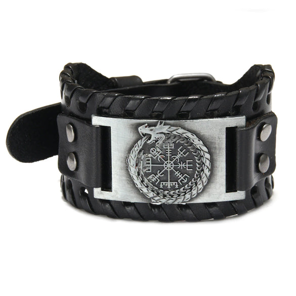 Wholesale Leather Bracelet Retro Style With Chinese Dragon And Compass Pirate Pattern For Men