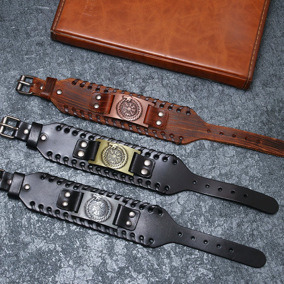 Wholesale Leather Bracelet Retro Style With Chinese Dragon And Compass Pirate Pattern For Men