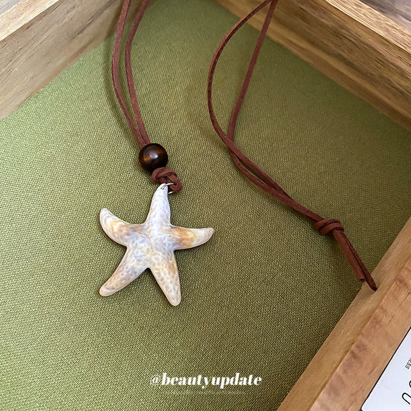 Wholesale Leather Starfish Wooden Bead Animal Zodiac Pendant Handmade Necklace For Women