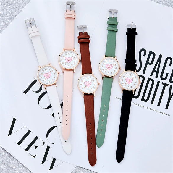 Wholesale Leisure Style Alloy And Imitation Leather Pink Round Quartz Watch With Arrow Piercing Heart Design For Female Students
