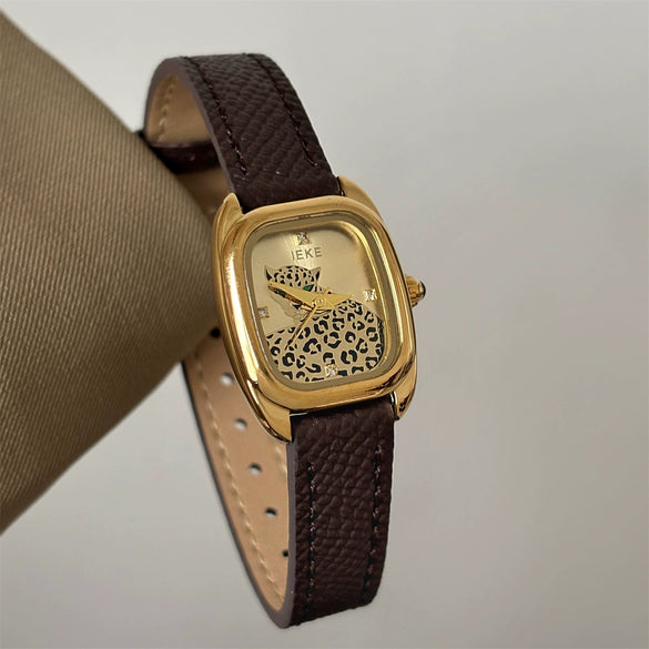 Wholesale Leopard Print Snake Head Design Square Dial Quartz Wristwatch For Women With Super Fiber Strap And Stainless Steel Buckle