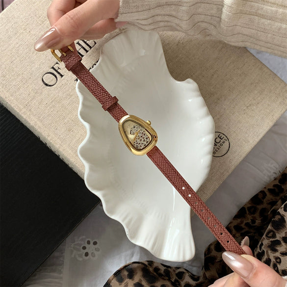 Wholesale Leopard Print Snake Head Design Square Dial Quartz Wristwatch For Women With Super Fiber Strap And Stainless Steel Buckle