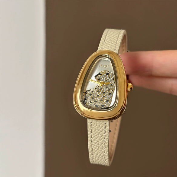 Wholesale Leopard Print Snake Head Design Square Dial Quartz Wristwatch For Women With Super Fiber Strap And Stainless Steel Buckle