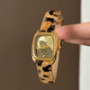 Wholesale Leopard Print Snake Head Design Square Dial Quartz Wristwatch For Women With Super Fiber Strap And Stainless Steel Buckle