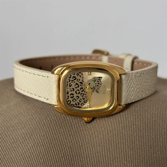 Wholesale Leopard Print Snake Head Design Square Dial Quartz Wristwatch For Women With Super Fiber Strap And Stainless Steel Buckle