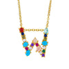 Wholesale Letter Necklace Set With Colorful Zircon And Diamonds Copper 18K Gold Plated Inlaid Zircon Ochain Pendant Necklace