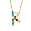 Wholesale Letter Necklace Set With Colorful Zircon And Diamonds Copper 18K Gold Plated Inlaid Zircon Ochain Pendant Necklace