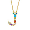 Wholesale Letter Necklace Set With Colorful Zircon And Diamonds Copper 18K Gold Plated Inlaid Zircon Ochain Pendant Necklace