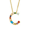 Wholesale Letter Necklace Set With Colorful Zircon And Diamonds Copper 18K Gold Plated Inlaid Zircon Ochain Pendant Necklace