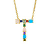 Wholesale Letter Necklace Set With Colorful Zircon And Diamonds Copper 18K Gold Plated Inlaid Zircon Ochain Pendant Necklace