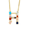 Wholesale Letter Necklace Set With Colorful Zircon And Diamonds Copper 18K Gold Plated Inlaid Zircon Ochain Pendant Necklace