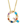Wholesale Letter Necklace Set With Colorful Zircon And Diamonds Copper 18K Gold Plated Inlaid Zircon Ochain Pendant Necklace